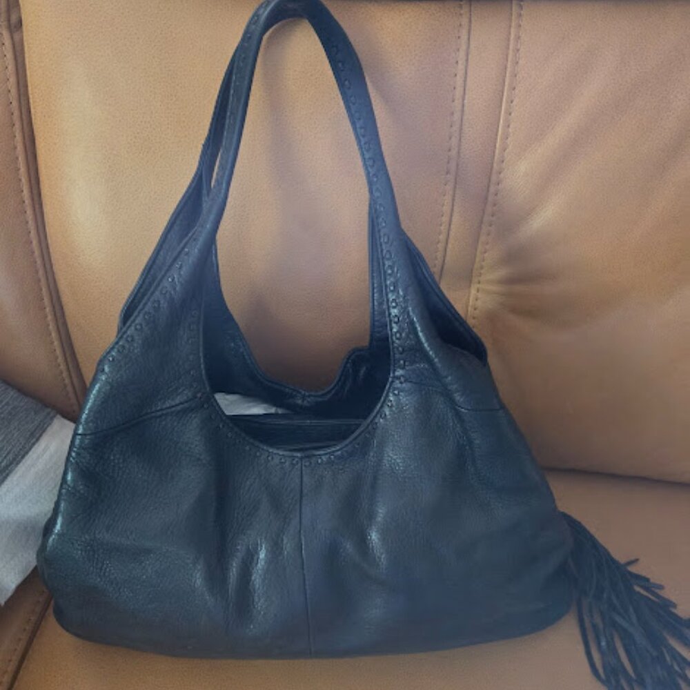 Sigrid Olsen Pebble Leather Black Shoulder Bag with Tassle - Picture 8 of 10